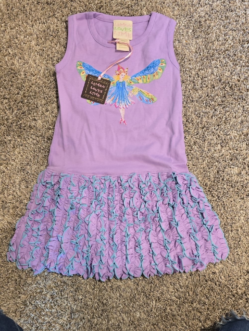 Lemon Loves Lime Lilac Fairy Ruffle Dress with Teal Accents